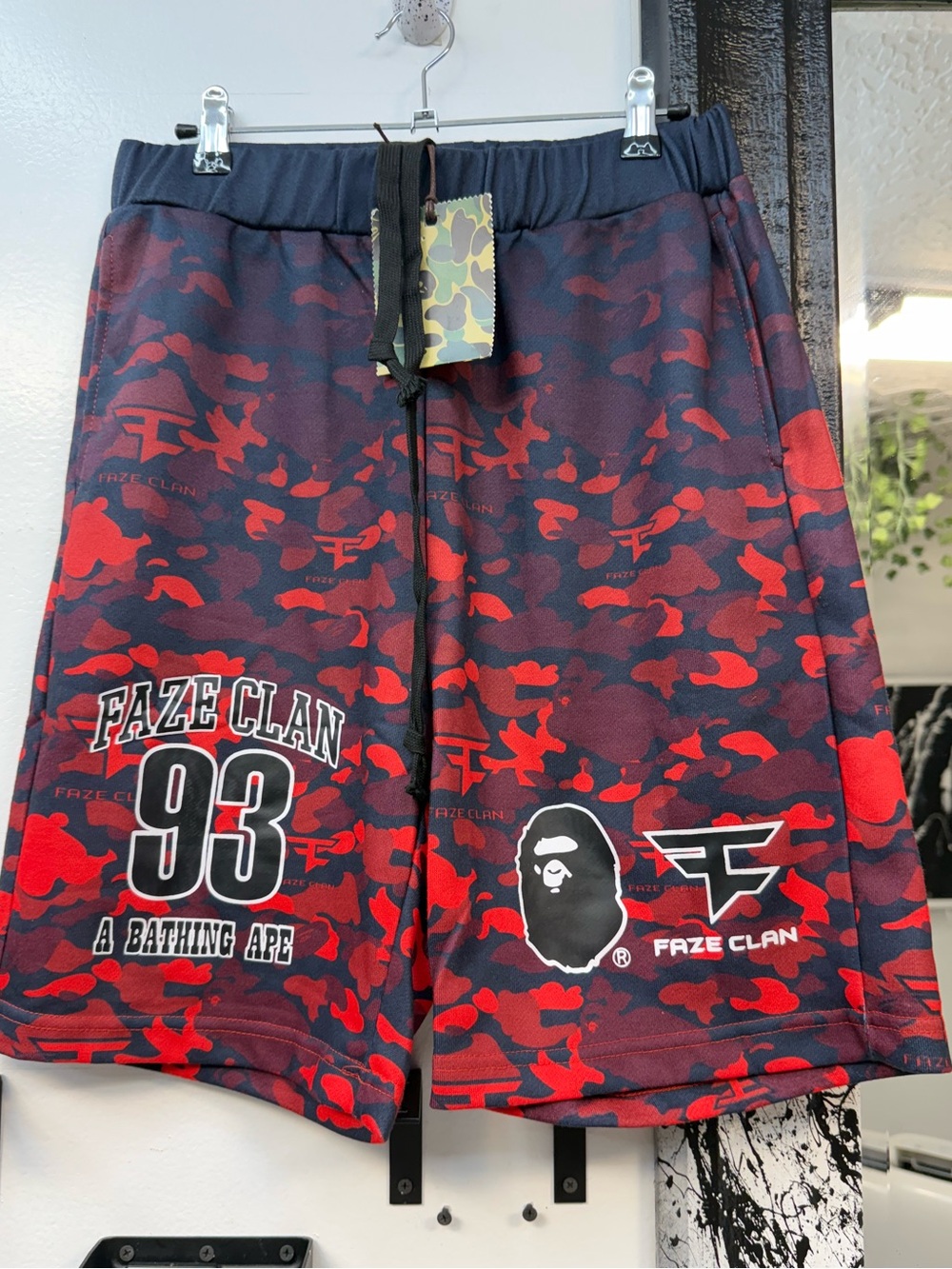 Bape FaZe Clan Red & Black Camo Athletic Shorts
